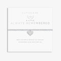 A Littles & Co Always Remembered bracelet displayed on sentiment card featuring silver heart charm with angel wings
