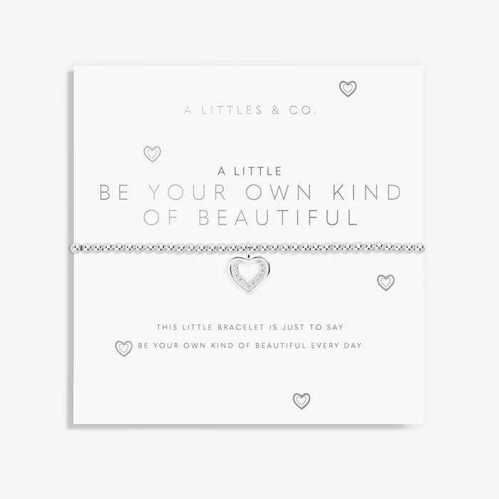 A Littles & Co A Little Be Your Own Kind Of Beautiful bracelet displayed on inspirational sentiment card