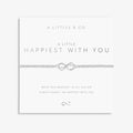 A Littles & Co. A Little Happiest With You bracelet displayed on sentiment card with silver infinity heart charm