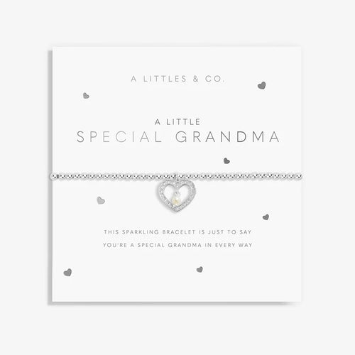 A Littles & Co A Little Special Grandma bracelet on keepsake card, silver beaded bracelet with heart charm and sentimental message