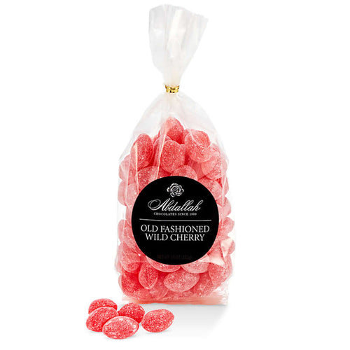 Abdallah Candies Sanded Wild Cherry Drops hard candy with a sweet sugar coating and bold fruity cherry flavor.