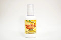 Bottle of organic argan oil with a yellow label on a white background