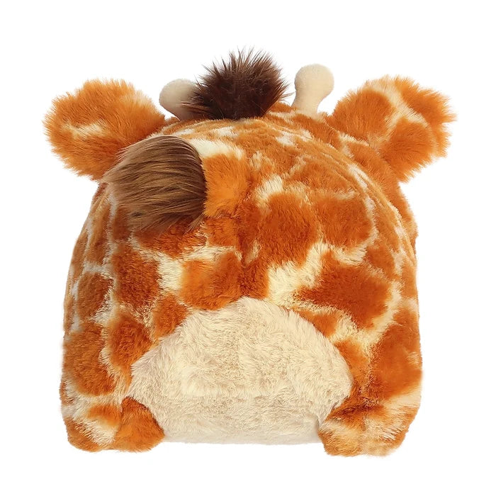 Back view of Aurora World Gerald Giraffe Spudster plush with tail and soft spotted fabric