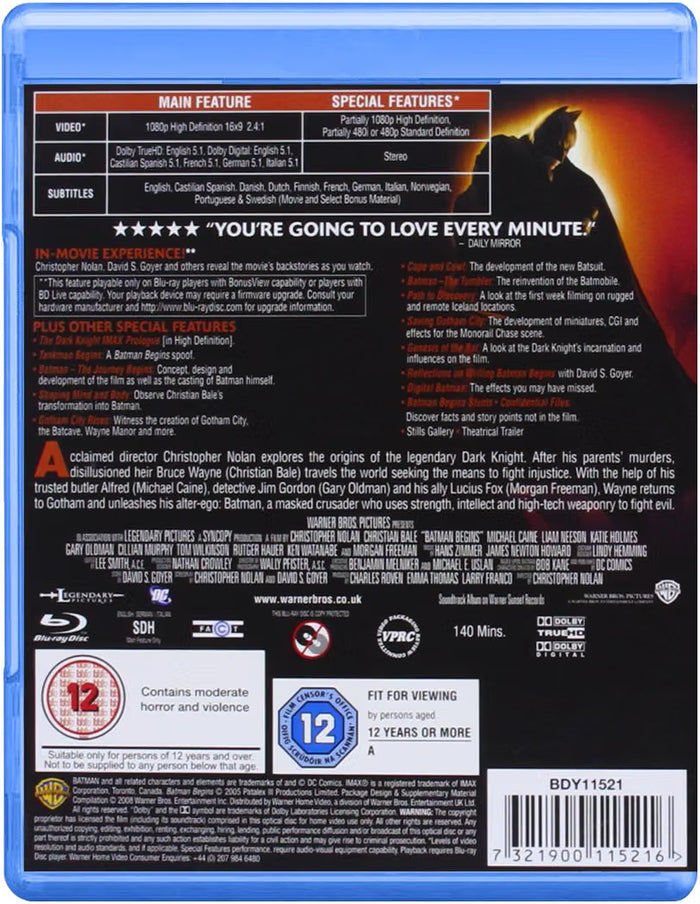 Batman Begins – Blu-ray Superhero Thriller Christopher Nolan Christian Bale Warner Bros