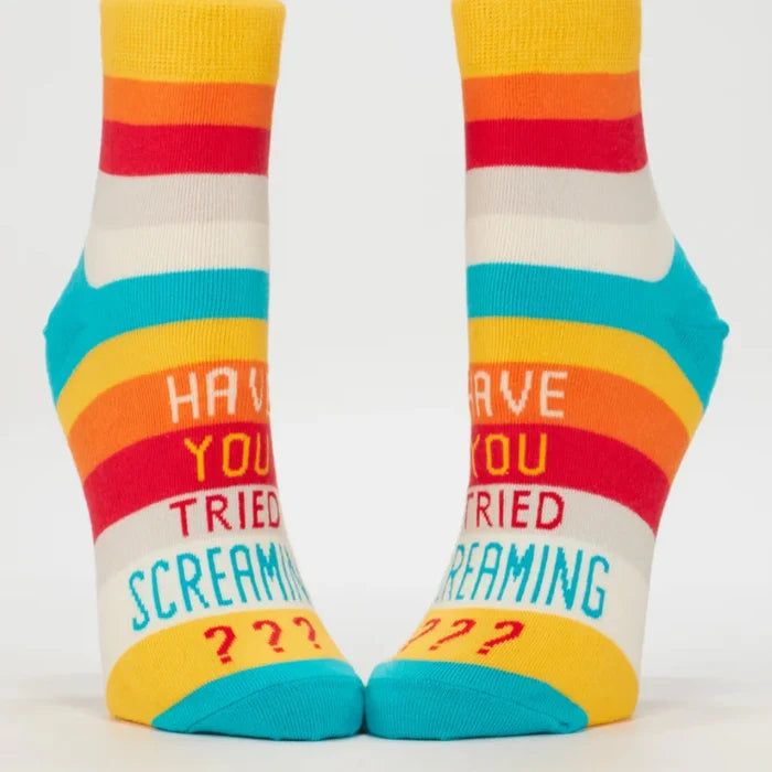 Colorful socks with text on a white background