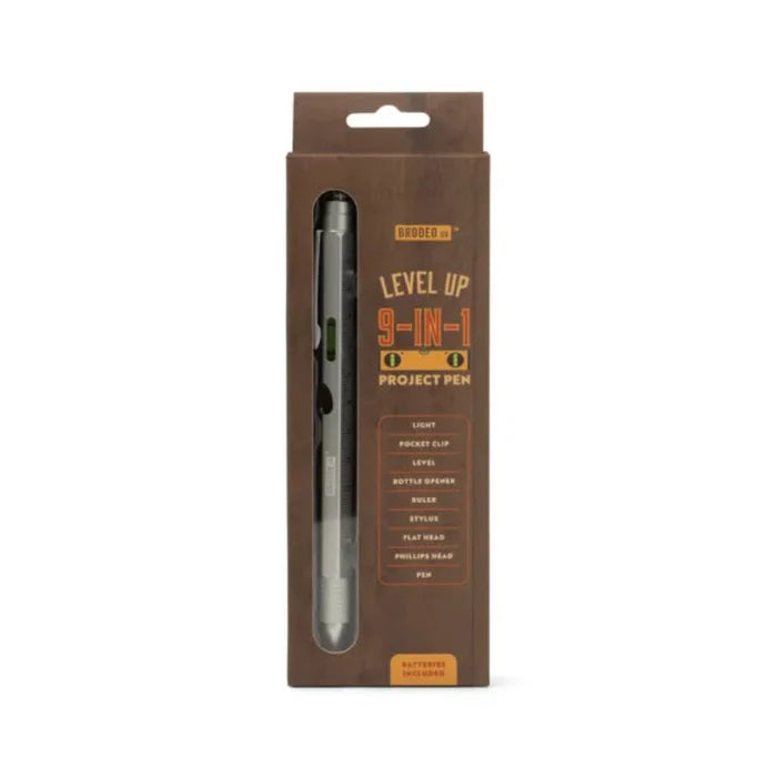 9-in-1 project pen in packaging with brand name on a white background