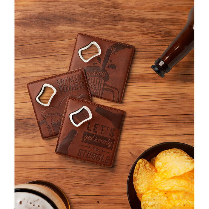 DM-merchandising- beverage coasters-custom bar coasters- bottle opener- 2 in 1- gifts for men