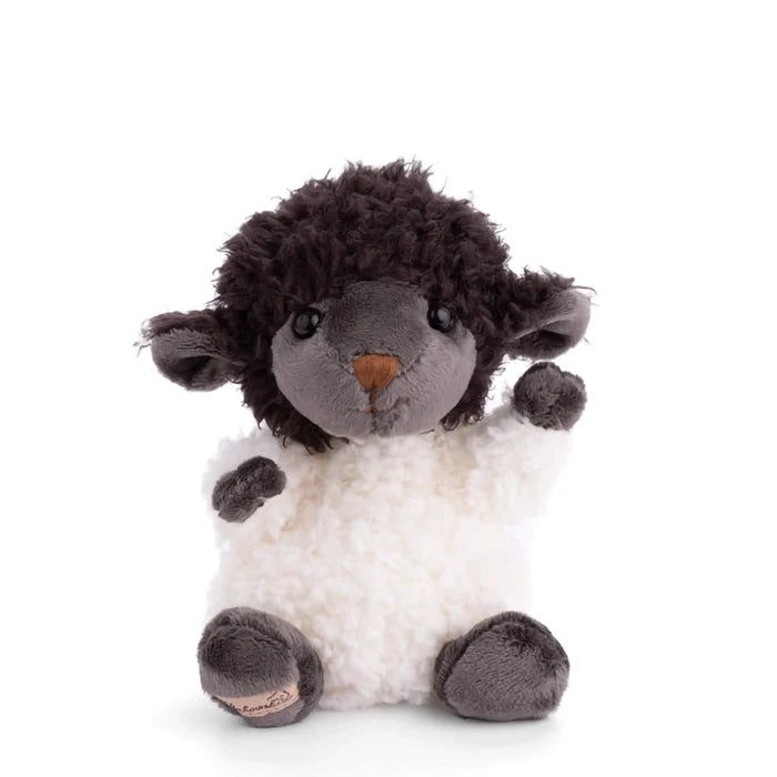 Bukowski Black Sheep plush stuffed animal front view with embroidered face and fluffy texture