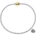 Silver bracelet with a gold clasp on a white background