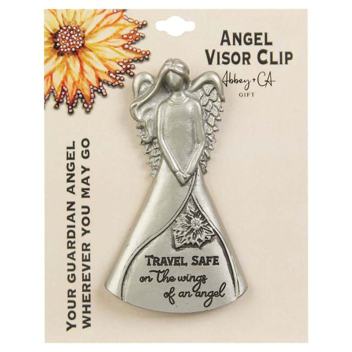 The engraved message “Travel safely on the wings of an angel” sits beneath the angel figure.