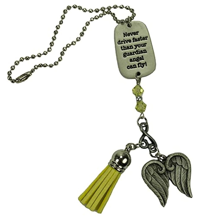 "Cathedral Art : Never Drive Faster Yellow Tassel Angel Car Charm With Beads - Cathedral Art : Never Drive Faster Yellow Tassel Angel Car Charm With Beads"