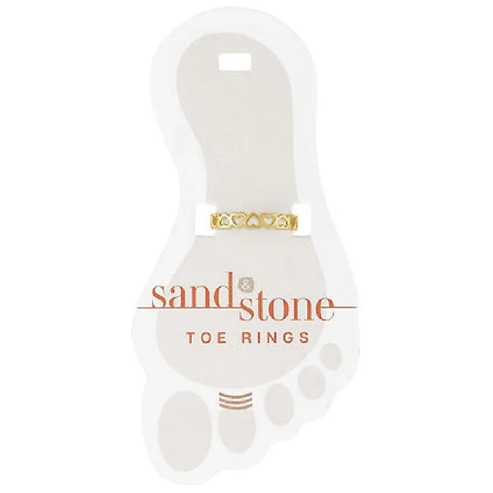 Stylish gold toe rings with distinctive sandstone detailing, ideal for enhancing summer footwear and beachwear looks.