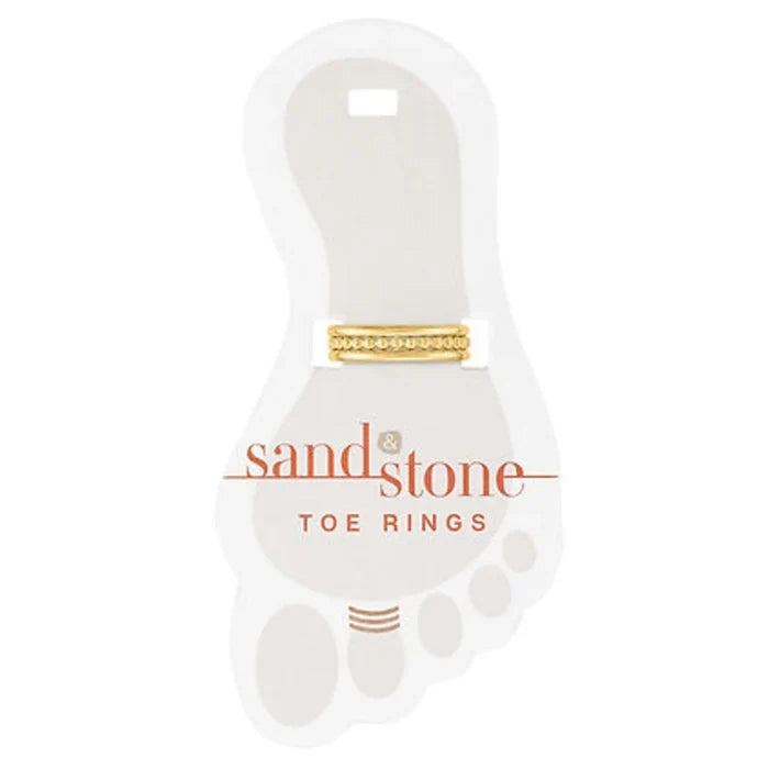Elegant gold toe rings featuring intricate sandstone designs, showcasing a unique blend of textures and colors.