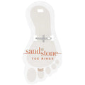Sandstone toe rings arranged in a sleek white box, emphasizing their distinctive patterns and natural beauty.