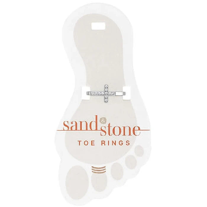 Sandstone toe rings arranged in a sleek white box, emphasizing their distinctive patterns and natural beauty.