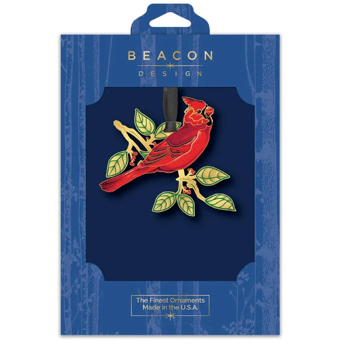 Beacon Design cardinal ornament packaging on a white background