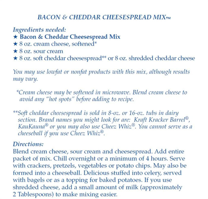 "Country Home Creations : Bacon & Cheddar Cheesespread Mix -"