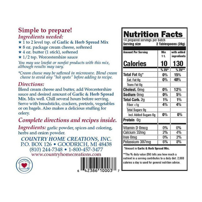 "Country Home Creations : Garlic & Herb Spread Mix -"