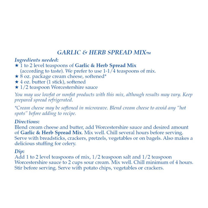 "Country Home Creations : Garlic & Herb Spread Mix -"