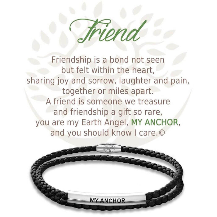 "Earth Angel : Friend Black Leather Bracelet -"
