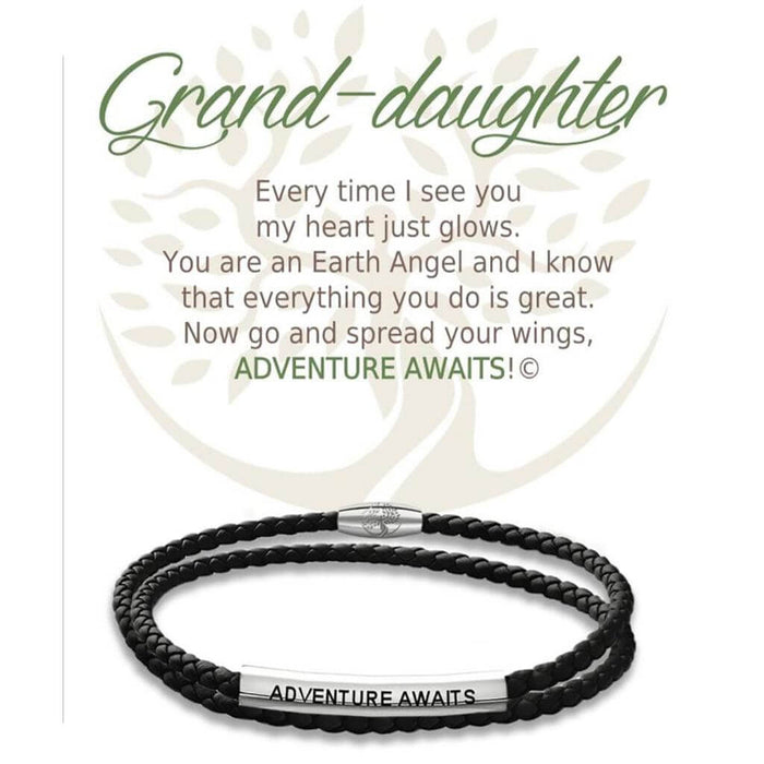 "Earth Angel : Grand-Daughter Black Leather Bracelet -"