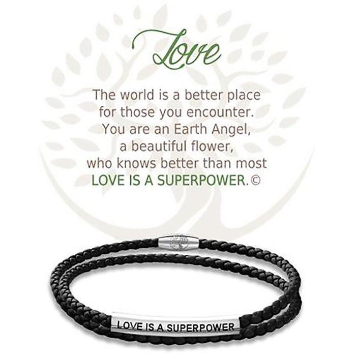 "Earth Angel : Love Black Leather Bracelet -"