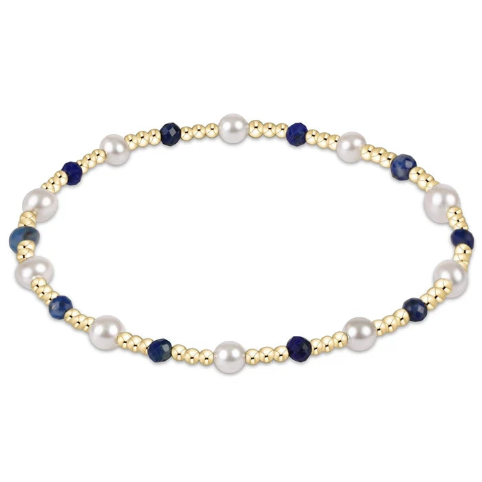 enewton design Pearl Sincerity Pattern Bead Bracelet with gold-filled beads, freshwater pearls and Lapis gemstones.