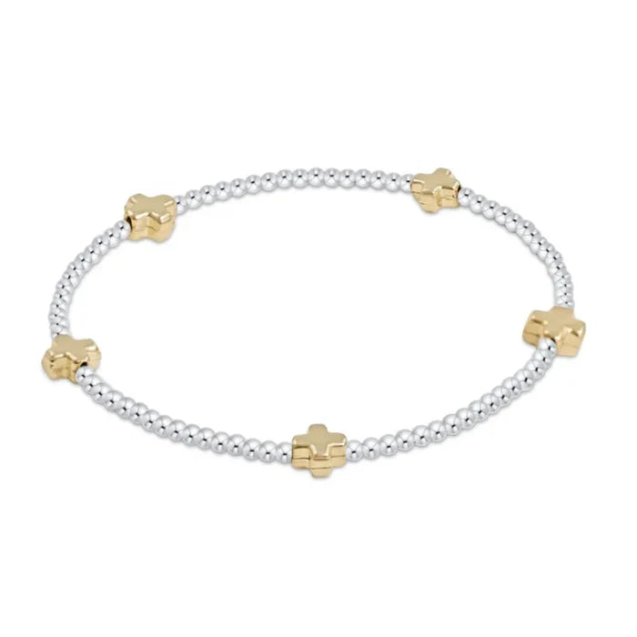 enewton design : Signature Gold Cross Mixed Metal Bead Bracelet 6.25"- 2mm Sterling