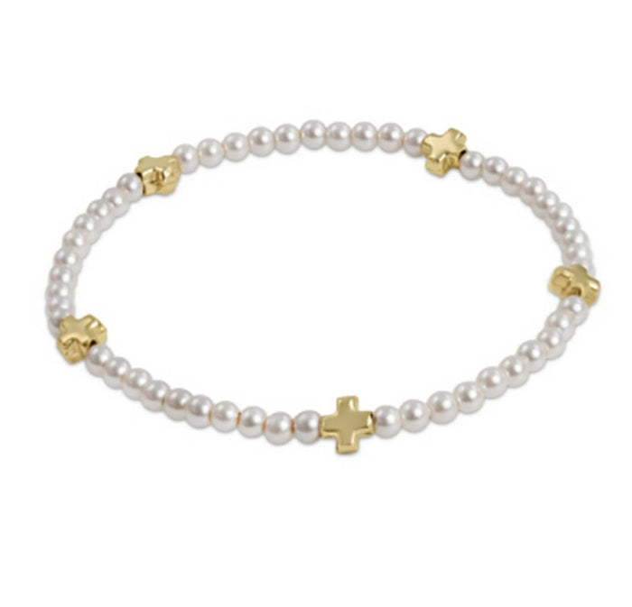 enewton design : Signature Cross Pearl Pattern 3mm Bead Bracelet - Gold - enewton design : Signature Cross Pearl Pattern 3mm Bead Bracelet - Gold