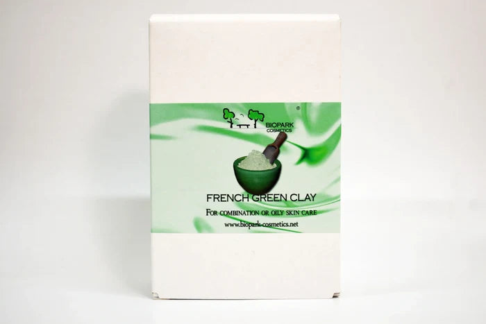 Box of French Green Clay with green and white design on a white background
