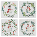 This Ganz Snowman with Wreath Coaster 4-piece set adds a cheerful winter touch to your home décor.