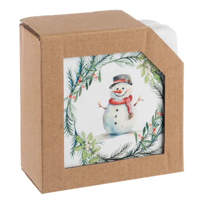 This Ganz Snowman with Wreath Coaster 4-piece set adds a cheerful winter touch to your home décor.