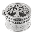 Silver decorative box charm  with tree of life design on a white background
