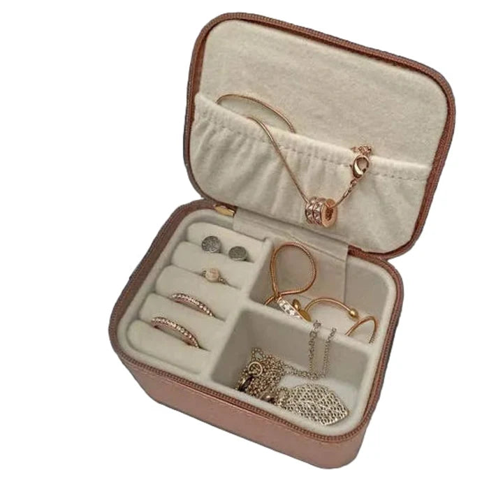 Opened Pink Travel Jewelry Case