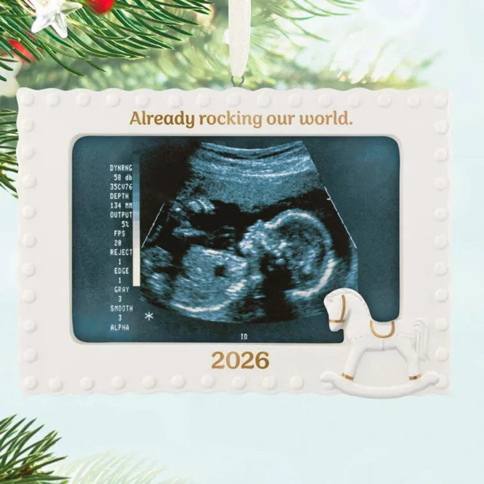 Christmas ornament with ultrasound image and '2026' on a white background