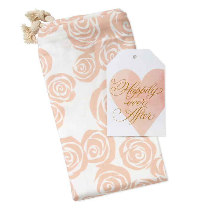 Hallmark : 28" Pink Roses on Ivory Wedding Canvas Gift Sack With Gift Tag