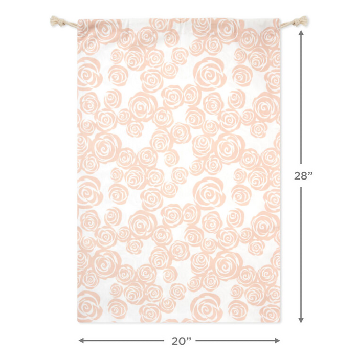 Hallmark : 28" Pink Roses on Ivory Wedding Canvas Gift Sack With Gift Tag
