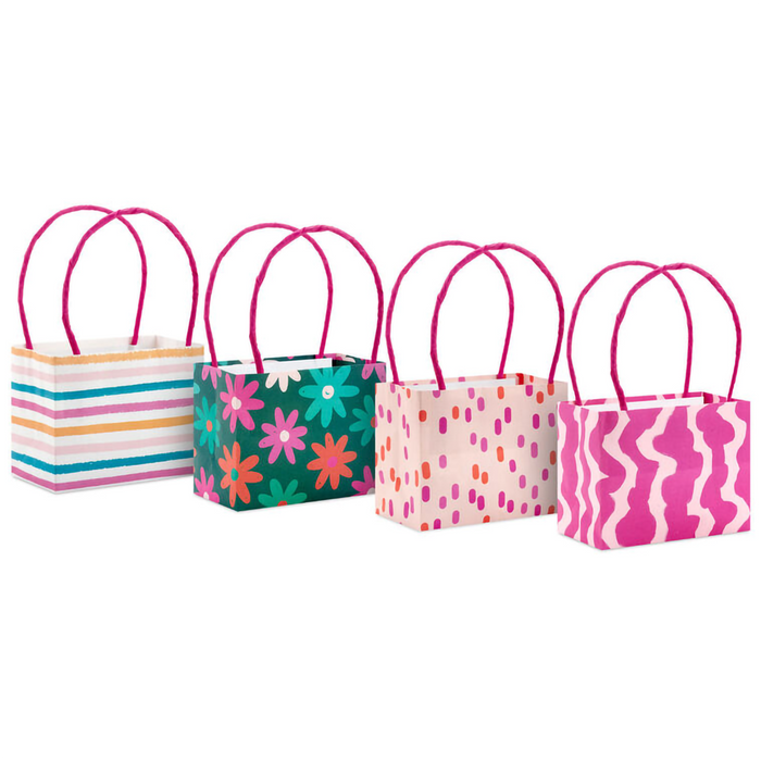 Hallmark : 4" Patterned Pink Mini Horizontal Gift Bag Bundle