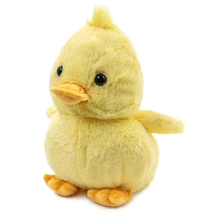 Left facing Yellow plush duck on white background