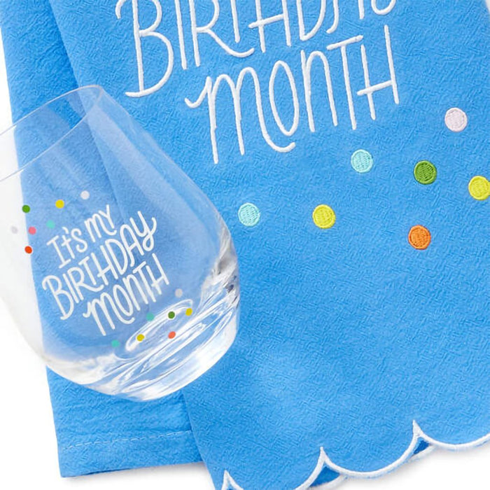 Hallmark : Birthday Month Tea Towel and Wine Glass Bundle - Hallmark : Birthday Month Tea Towel and Wine Glass Bundle