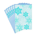 Pack of blue paper sheets with star patterns on a white background