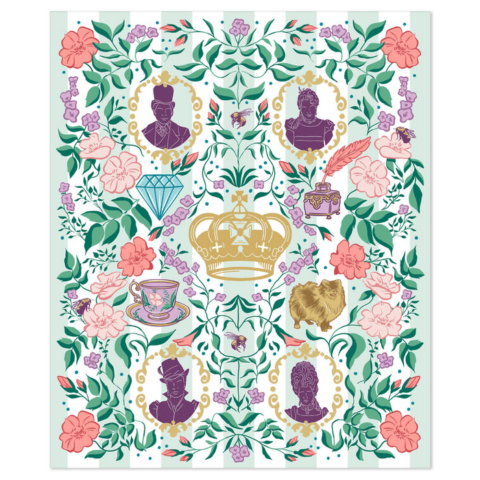 Hallmark : Bridgerton Ton Silhouettes on Floral Blanket, 50x60 - Hallmark : Bridgerton Ton Silhouettes on Floral Blanket, 50x60