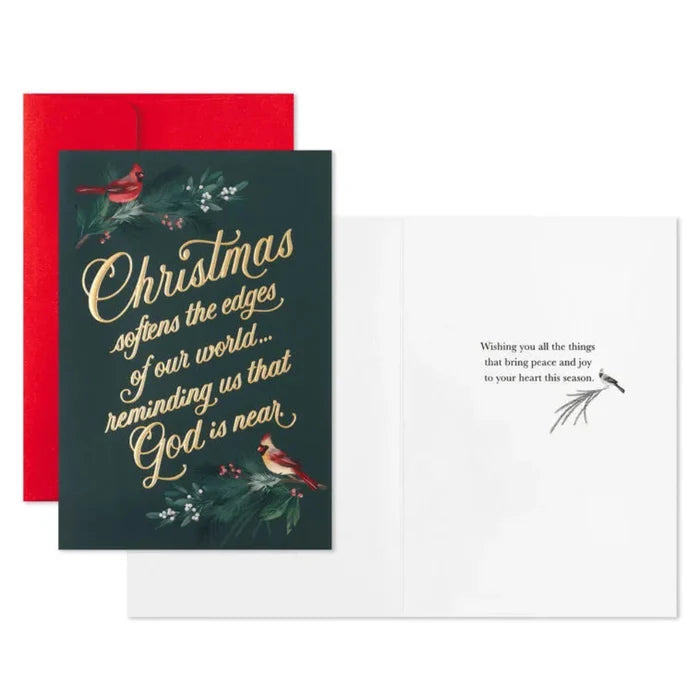 Christmas card with red envelope and holiday-themed design