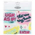 Pack of socks with Cher quotes from Clueless on a white background