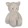 Plush grey cat toy on a white background