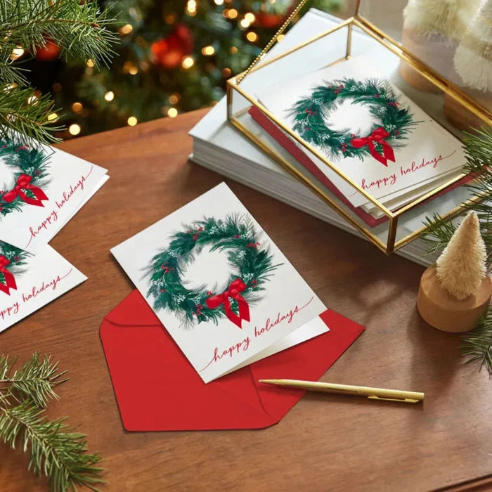 Hallmark : Greenery Wreath Pine-Scented Boxed Christmas Cards, Pack of 12