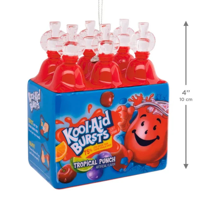 Kool-Aid Bursts Tropical Punch packaging  ornament with multiple pouches on a white background