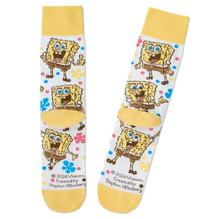 SpongeBob SquarePants socks with yellow accents on a white background
