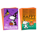 Two Halloween-themed greeting cards featuring  Snoopy cartoon characters with pumpkins and text.