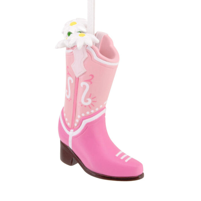 Pink rain boot with a white character on a white background